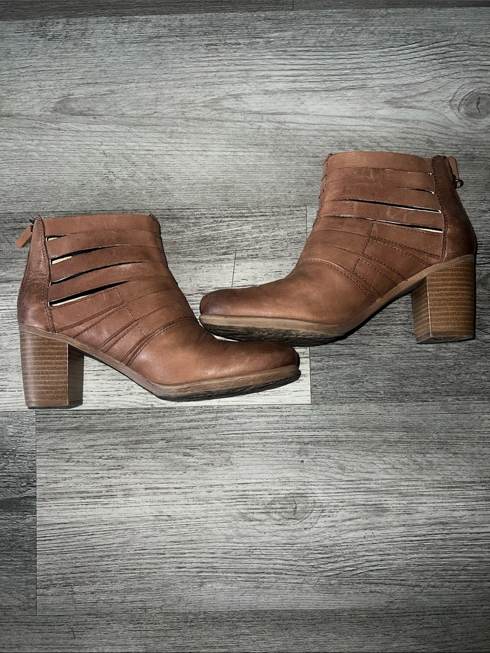 Josef Seibel German Brown Cutout Leather Ankle Boots with Block Heel